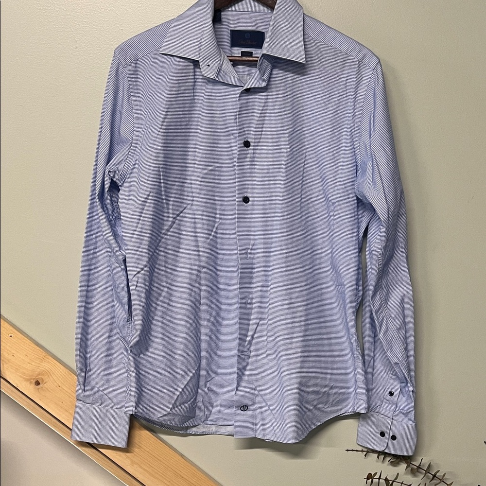 David Donahue Sky Blue Dress Shirt with Dark Buttons